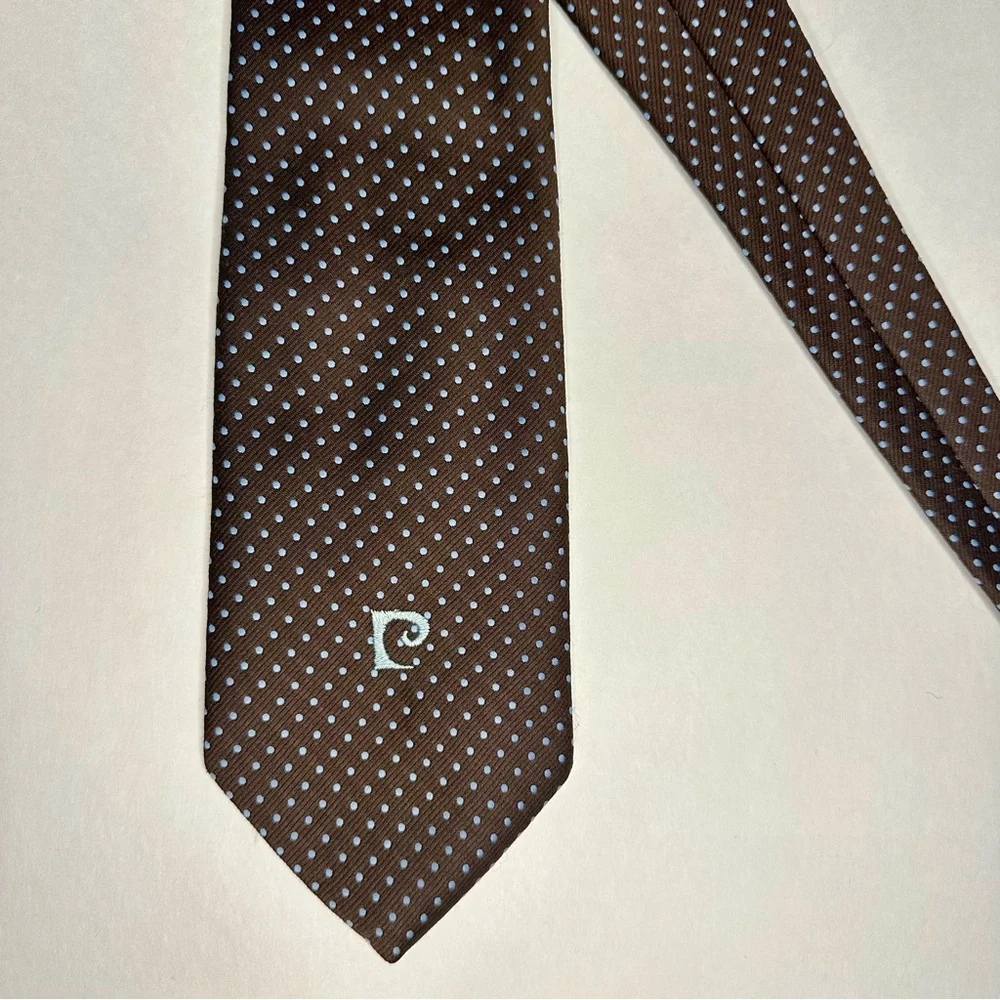 Vintage Pierre Cardin Wide Embroidered Signature Polka Dot Tie - Picture 6 of 6
